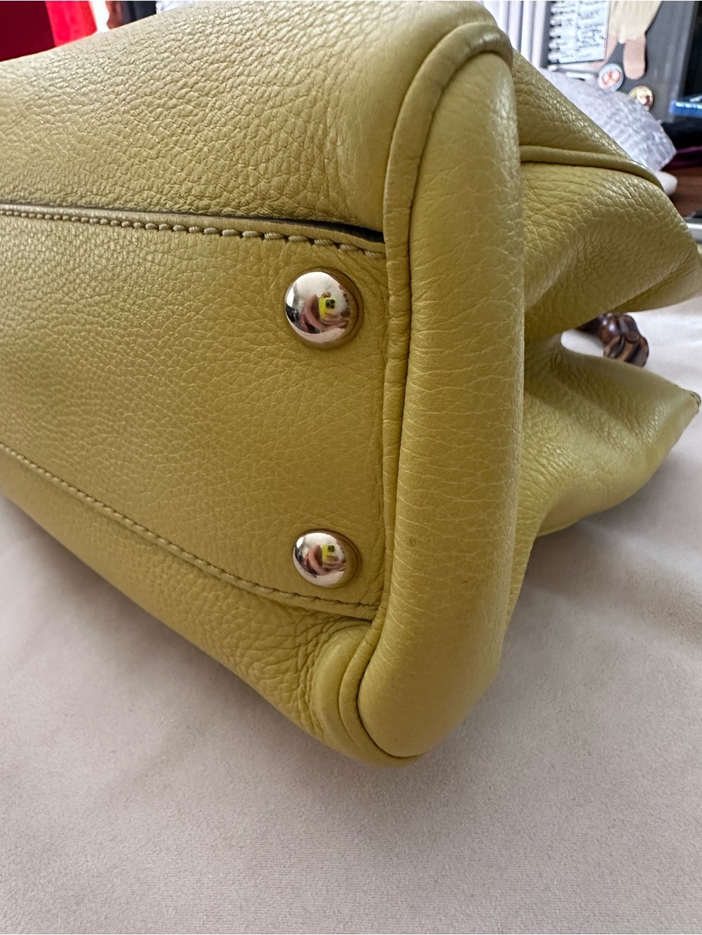 Gucci Yellow Leather Satchel Bamboo Handles Vintage w/ shoulder/cross strap - Picture 4 of 15